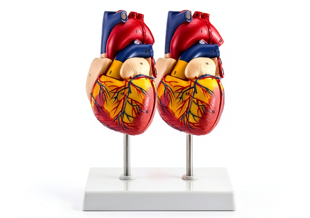 Installing Heart Anatomical Model 2‑Piece PVC Educational Set by QWORK Red on a wooden desk
